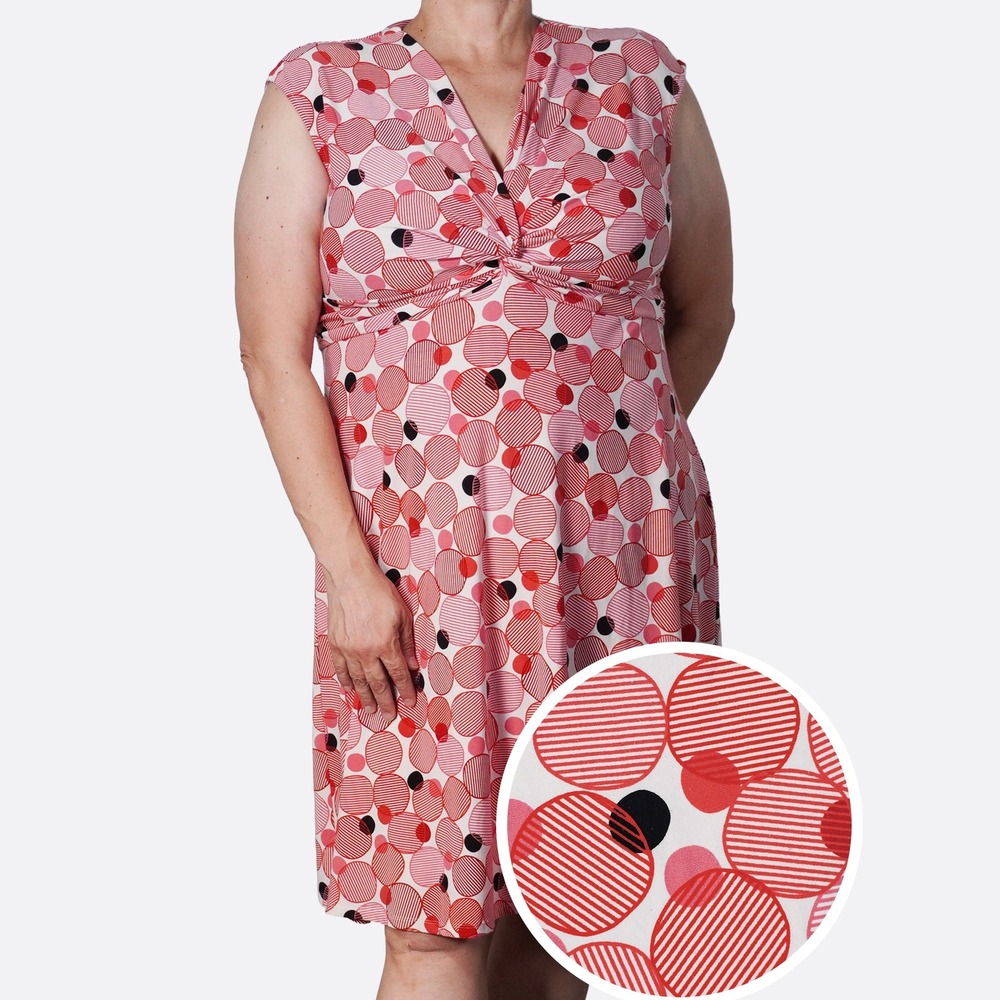 Anne Klein Retro Twist-Front Sheath Dress XL/1X Red Pink Geo Dot Sleeveless